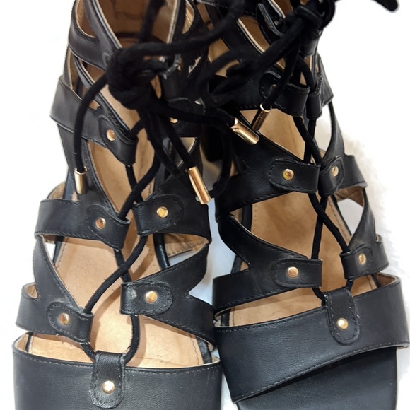Lane Bryant black chunky heel strap lace up sandals - Picture 5 of 6